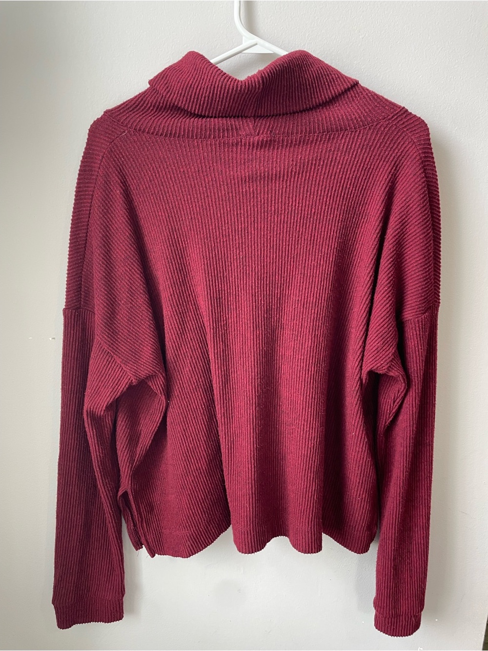 Burgundy Cowl Neck Ribbed Sweater L - Picture 7 of 10